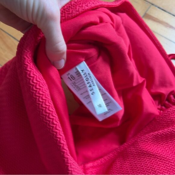 Seafolly Sz 12 Sea Dive Red Halter Textured One Piece Swimsuit - Picture 8 of 8